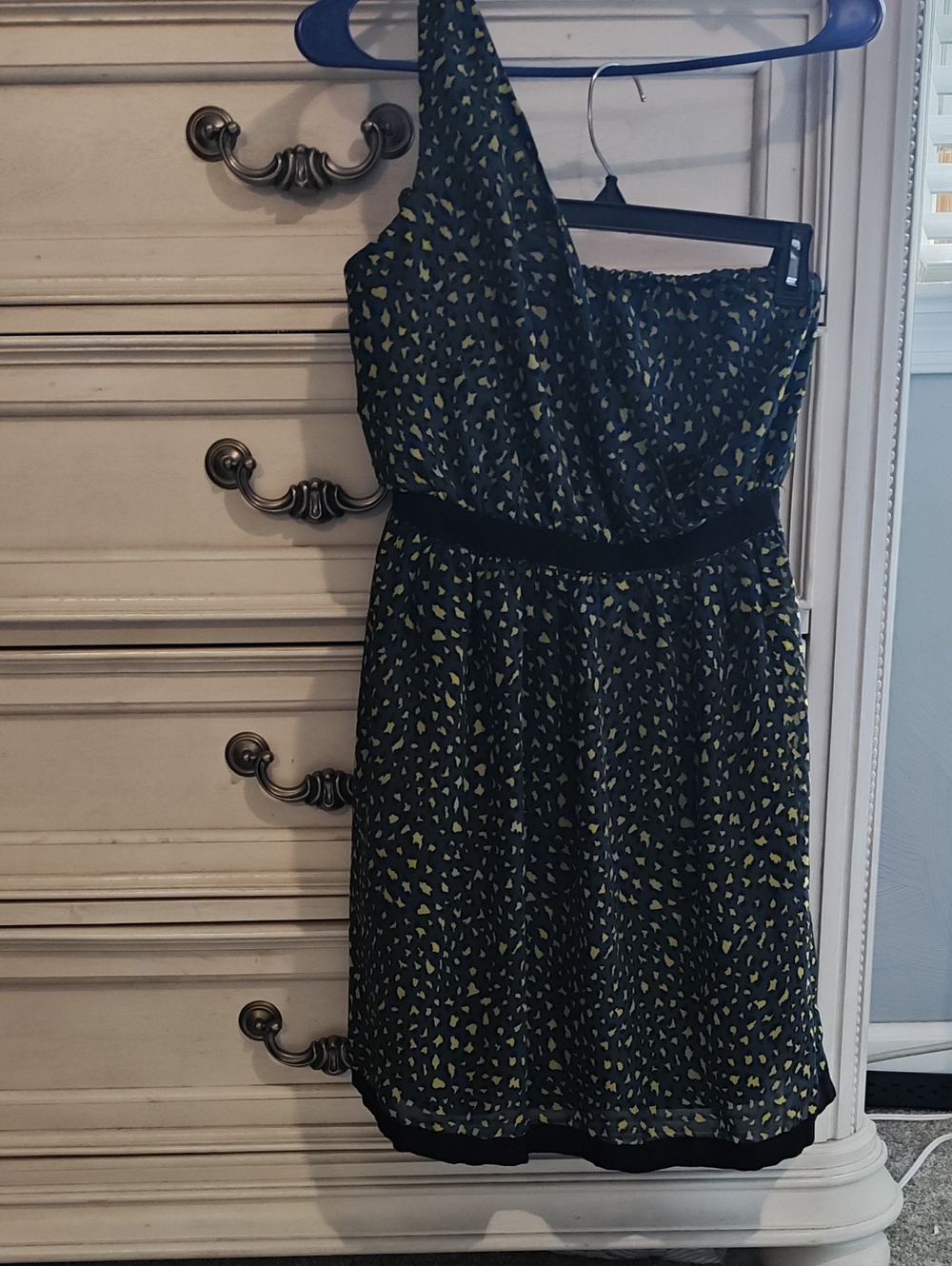 BeBop One-Shoulder Black Dress with Yellow Accent Print
